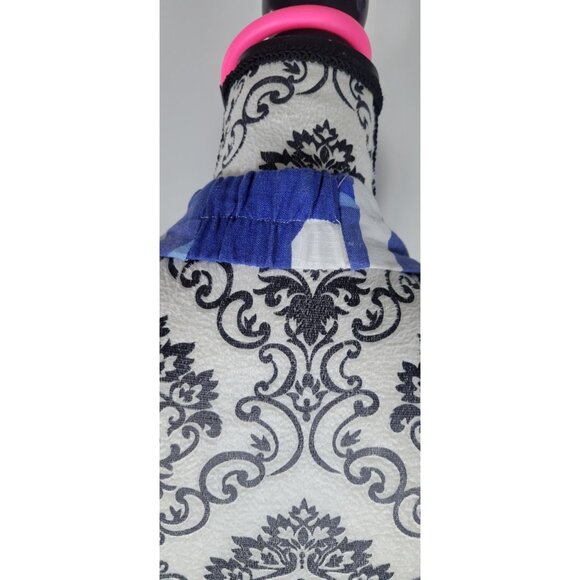 White Closet Elements Long Blue and White HalterNeck Dress LINEN SZ Medium - Picture 8 of 14